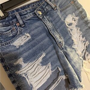 American Eagle Outfitters Blue Distressed Jean Shorts